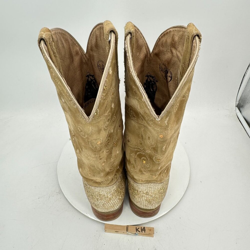 Tres Garcia Men Size 10 Carmel Brown Gold Leather Suede Pointed Toe Cowboy Boot - Picture 9 of 12